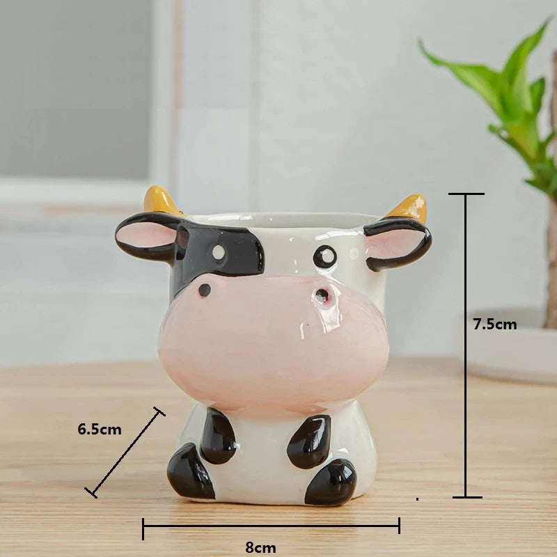 Nordic New Style Ceramic Animal Flower Pot Cartoon Zebra Sheep Cow Head Mini Pot Succulents Plants Bonsai Pots Home Decoration