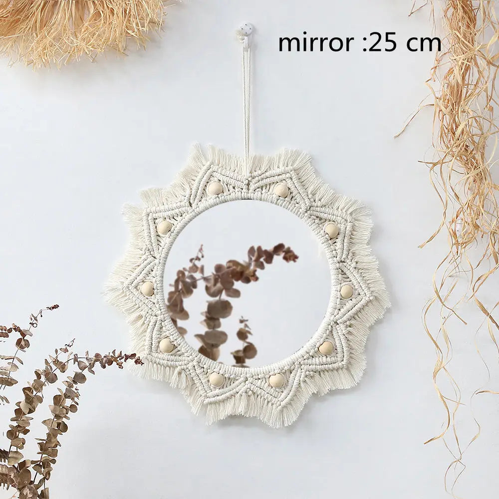 Macrame Decorative Wall Mirror  Boho Home Decor Makeup Aesthetic Mirrors Living Room Bedroom Christmas Wedding Decoration Gift