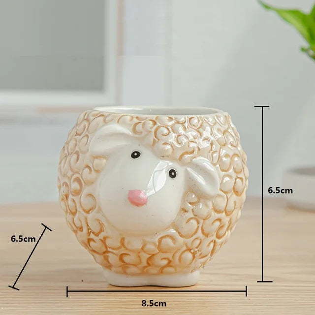 Nordic New Style Ceramic Animal Flower Pot Cartoon Zebra Sheep Cow Head Mini Pot Succulents Plants Bonsai Pots Home Decoration