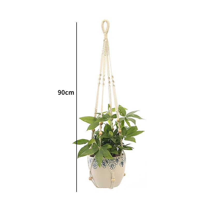 Gardening Plant Hanging Baskets Flower Pot Handmade Macrame Knotted Rope Flower Pot Bohemian Style for Home Balcony Decoration