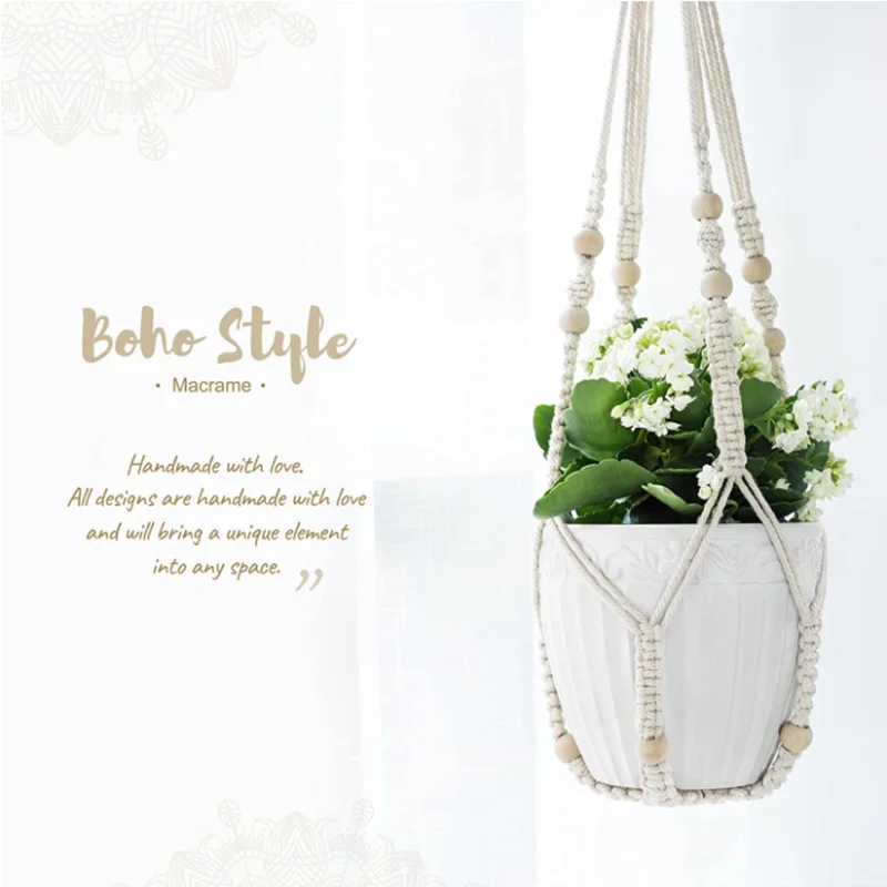 Gardening Plant Hanging Baskets Flower Pot Handmade Macrame Knotted Rope Flower Pot Bohemian Style for Home Balcony Decoration