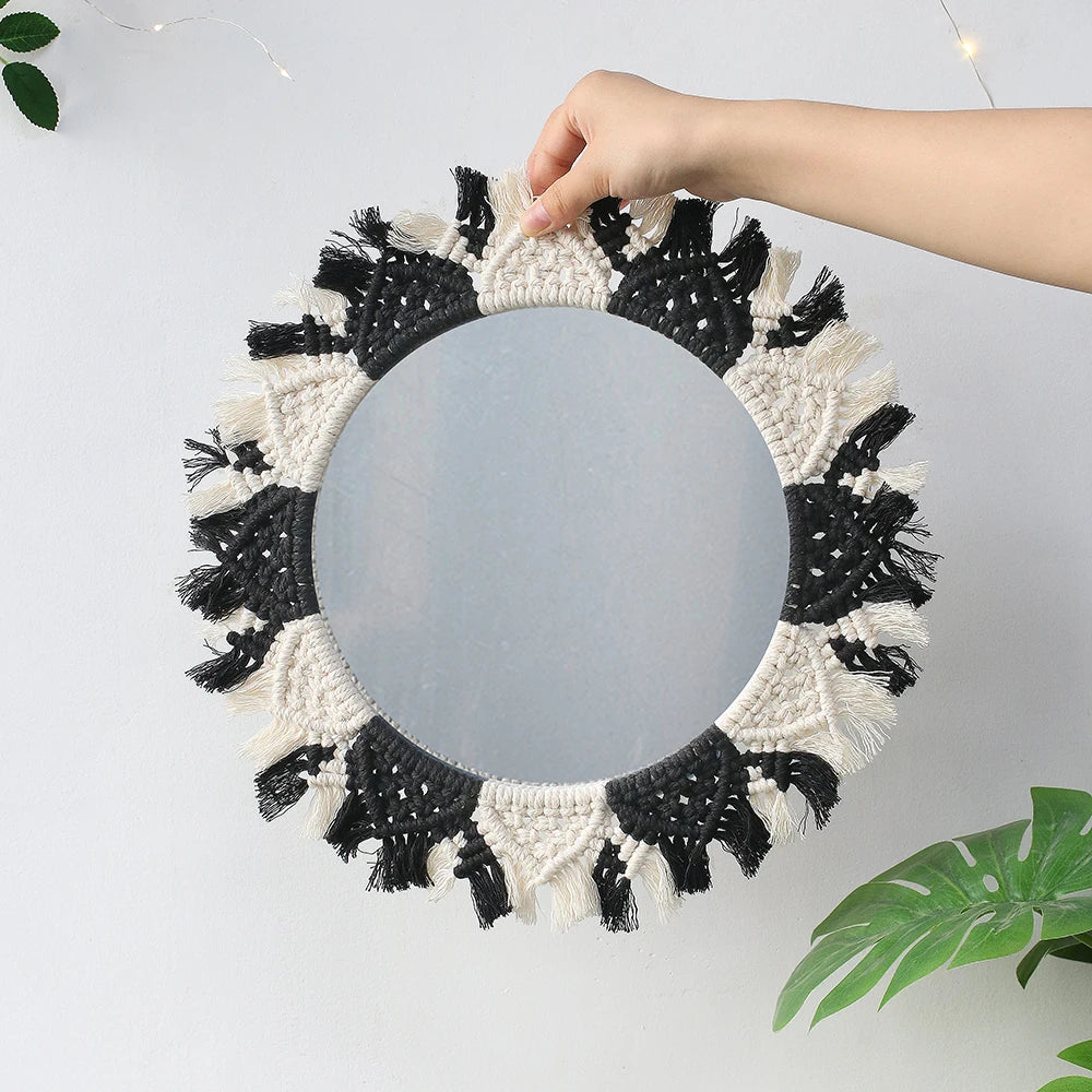 Macrame Decorative Wall Mirror  Boho Home Decor Makeup Aesthetic Mirrors Living Room Bedroom Christmas Wedding Decoration Gift