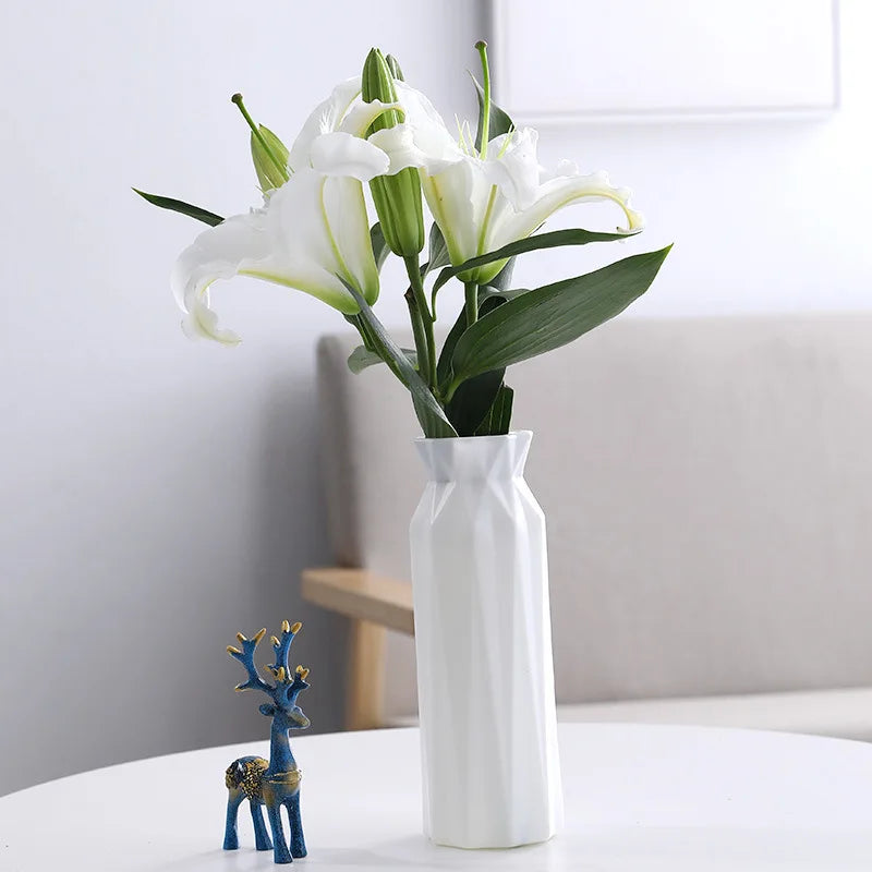 Modern Flower Vase White Pink Plastic Vase Flower Pot Basket Nordic Home Living Room Decoration Ornament Flower Arrangement