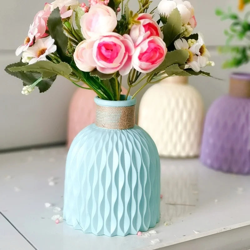 Modern Flower Vase White Pink Plastic Vase Flower Pot Basket Nordic Home Living Room Decoration Ornament Flower Arrangement