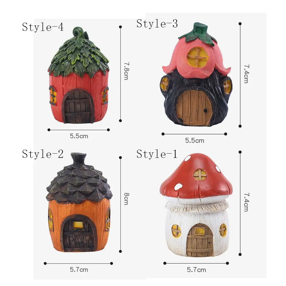 New Creative Mini Resin Garden Mushroom Figurines Flower Pinecone House Flower Bonsai Decoration Micro Landscape Ornaments