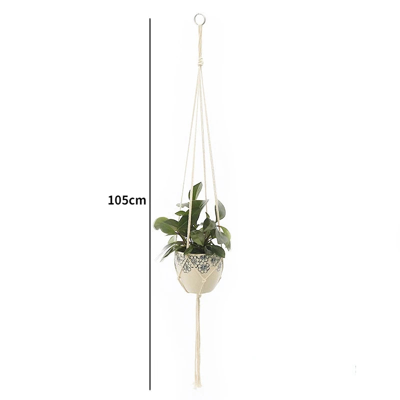 Gardening Plant Hanging Baskets Flower Pot Handmade Macrame Knotted Rope Flower Pot Bohemian Style for Home Balcony Decoration