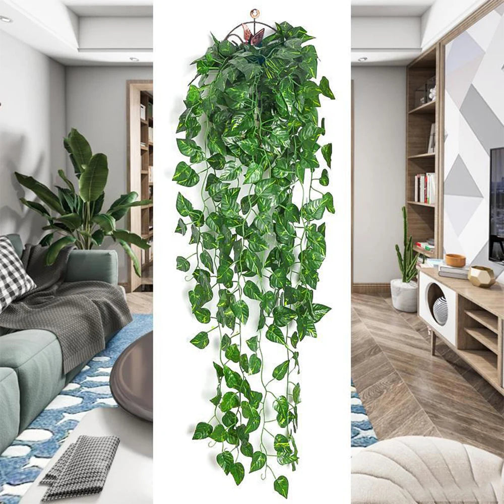 1 Pcs Artificial Plant Creeper Green Wall Hanging Vine Home Garden Decoration Rattan Wedding Party DIY Fake Wreath Leaves Ivy