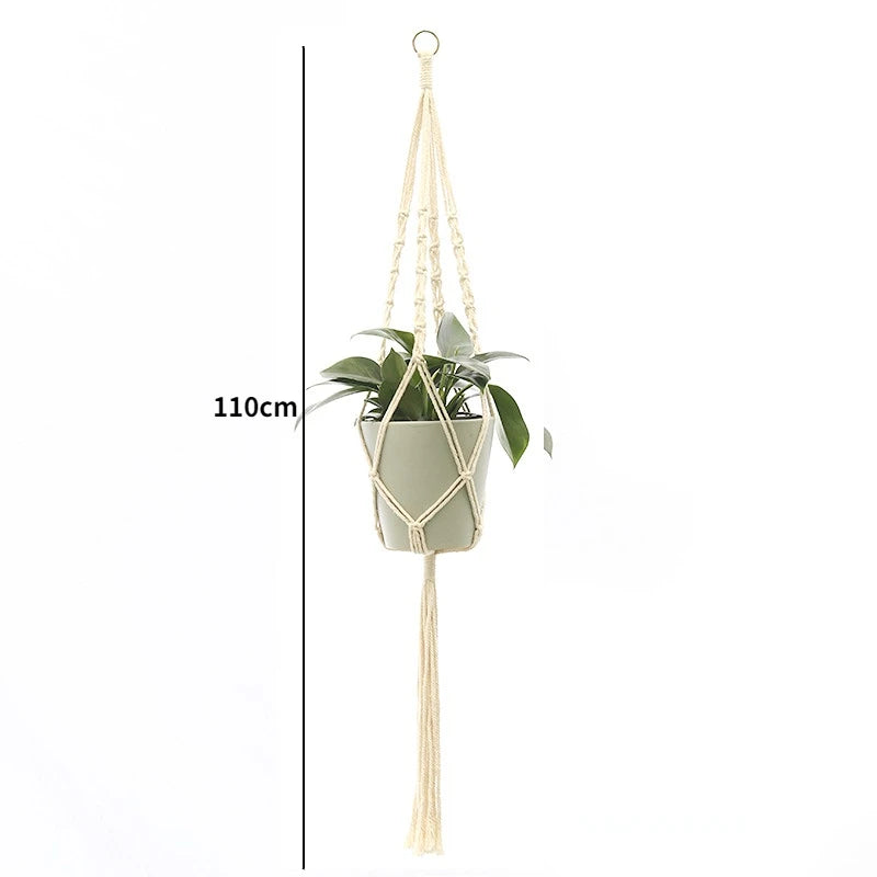 Gardening Plant Hanging Baskets Flower Pot Handmade Macrame Knotted Rope Flower Pot Bohemian Style for Home Balcony Decoration