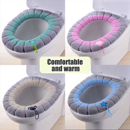 1 Pack Stitched Color Portable Knitted Toilet Mat Thickened Washable Antifreeze Toilet Cover Thickened Knitted O Type Universal