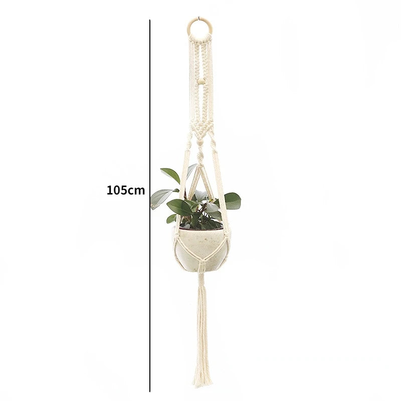 Gardening Plant Hanging Baskets Flower Pot Handmade Macrame Knotted Rope Flower Pot Bohemian Style for Home Balcony Decoration