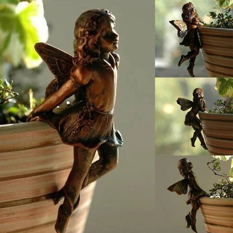 Fairy Girl Hanging Cup Resin Decoration Fairy Combination Flower Basket Edge Decoration Garden Pot Ornaments