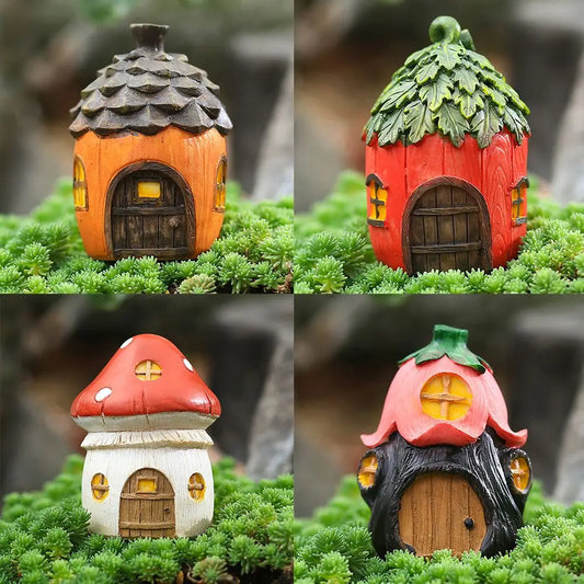 New Creative Mini Resin Garden Mushroom Figurines Flower Pinecone House Flower Bonsai Decoration Micro Landscape Ornaments