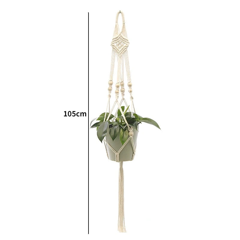 Gardening Plant Hanging Baskets Flower Pot Handmade Macrame Knotted Rope Flower Pot Bohemian Style for Home Balcony Decoration