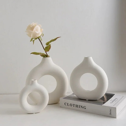 Simple Plastic Vase Donut Shape Single Flower Pot Home Living Room Decoration Table Ornaments Circle Flower Arrangement Vase