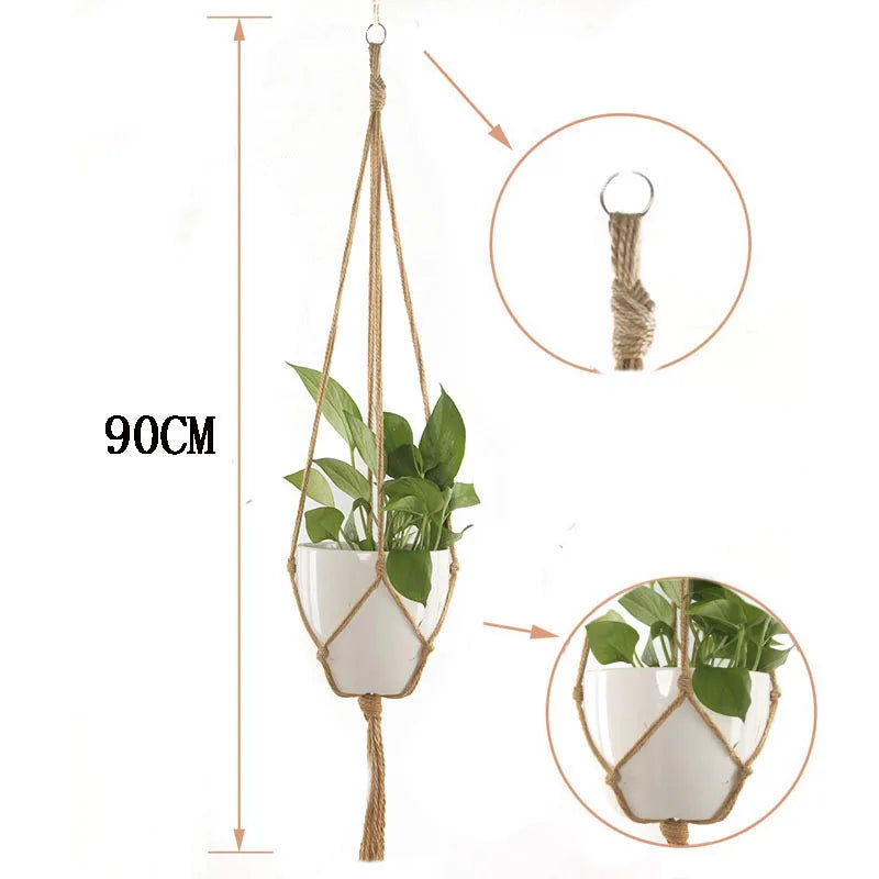 Gardening Plant Hanging Baskets Flower Pot Handmade Macrame Knotted Rope Flower Pot Bohemian Style for Home Balcony Decoration