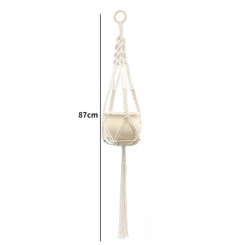 Gardening Plant Hanging Baskets Flower Pot Handmade Macrame Knotted Rope Flower Pot Bohemian Style for Home Balcony Decoration