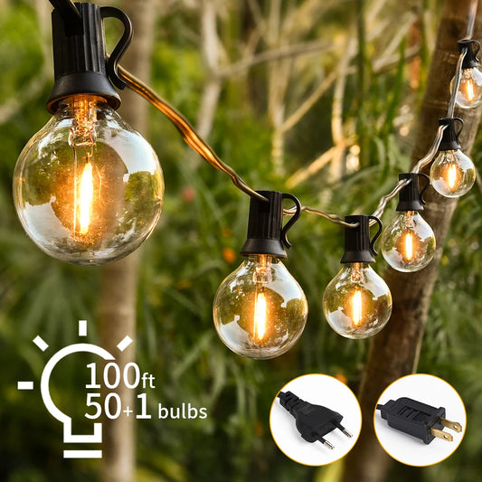 30M LED Fairy String Light Globe Party Garland 100FT G40 Patio Light Warm White Clear Vintage Bulb Chain For Outdoor Backyard De