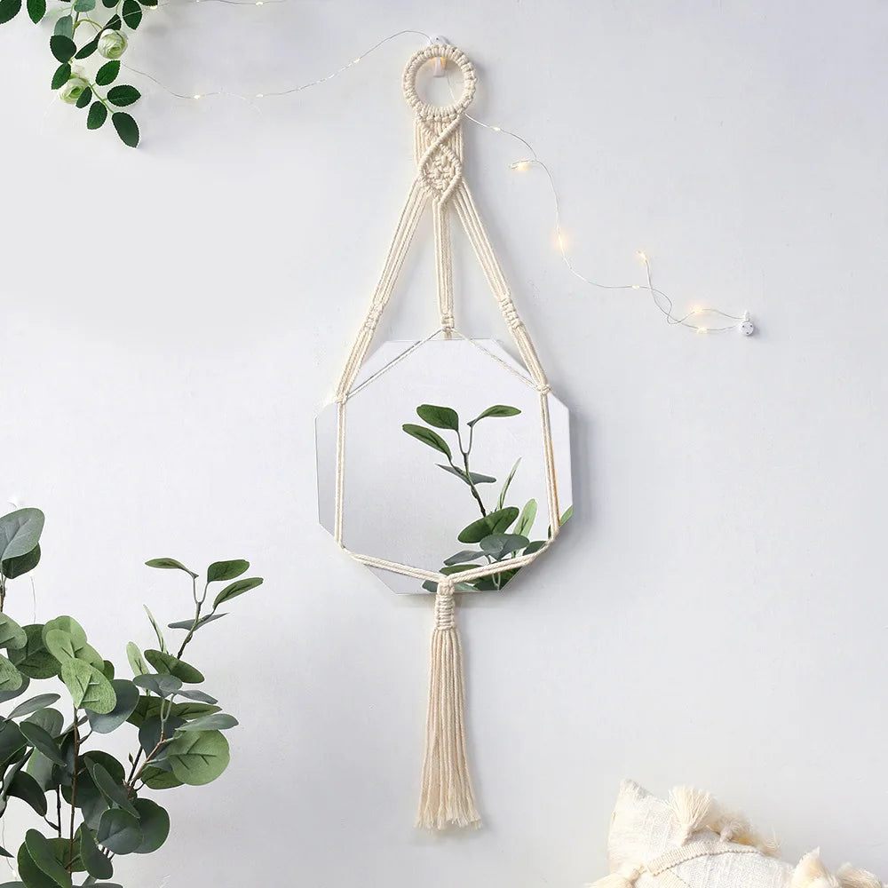 Macrame Decorative Wall Mirror  Boho Home Decor Makeup Aesthetic Mirrors Living Room Bedroom Christmas Wedding Decoration Gift