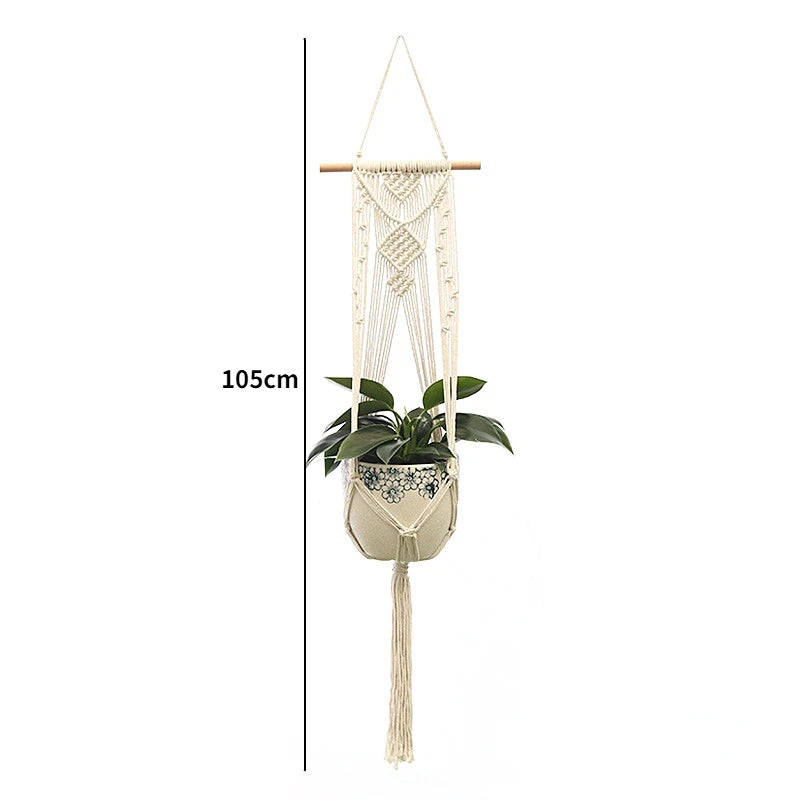 Gardening Plant Hanging Baskets Flower Pot Handmade Macrame Knotted Rope Flower Pot Bohemian Style for Home Balcony Decoration