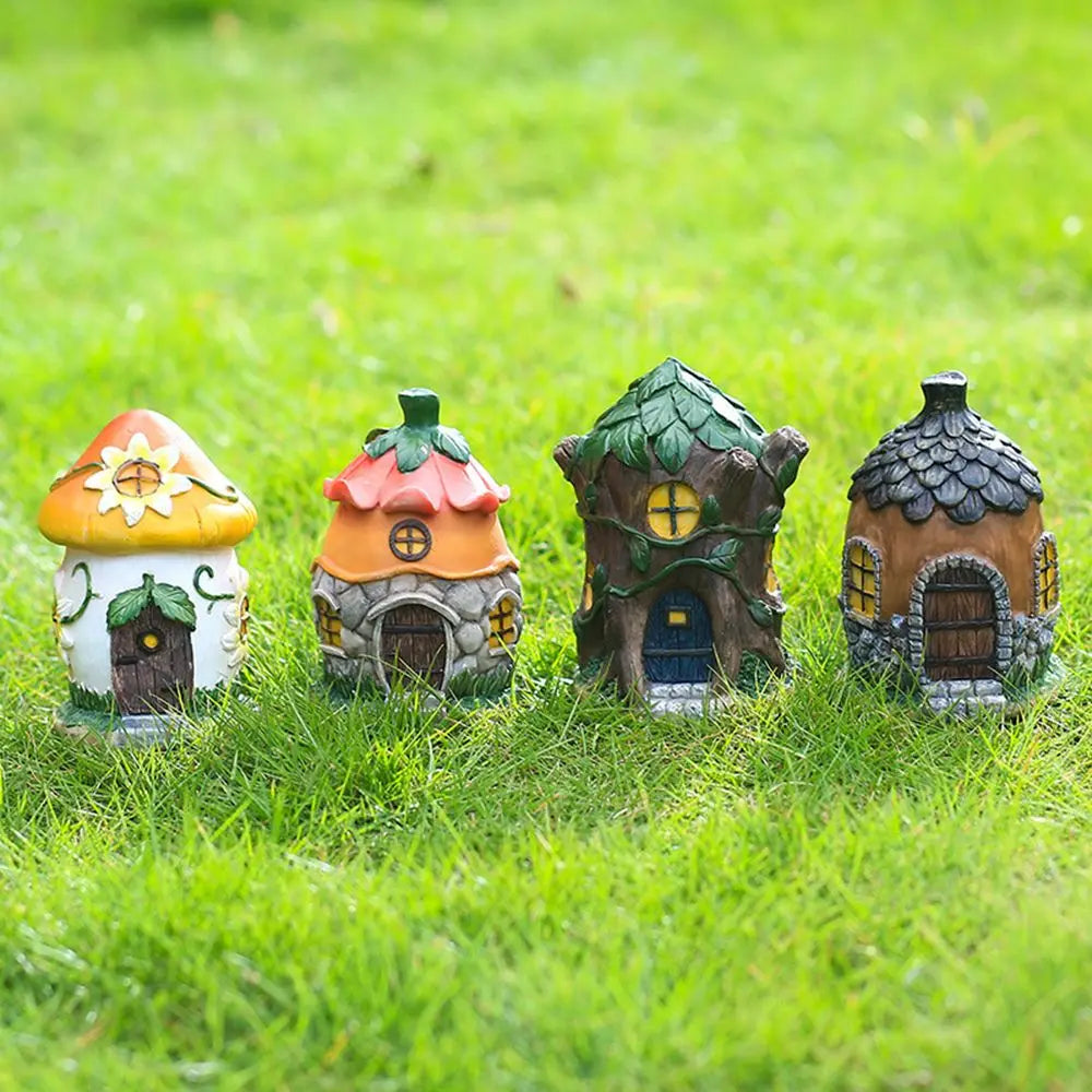 New Creative Mini Resin Garden Mushroom Figurines Flower Pinecone House Flower Bonsai Decoration Micro Landscape Ornaments