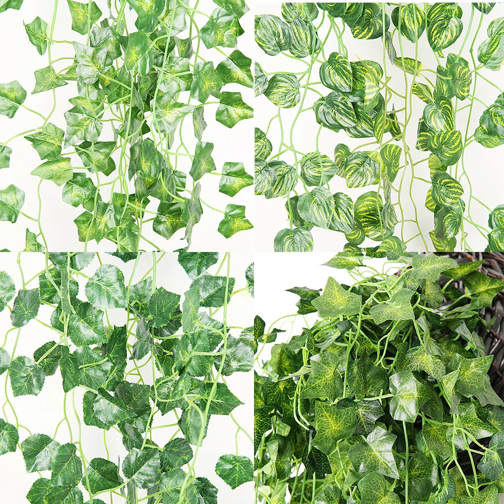 1 Pcs Artificial Plant Creeper Green Wall Hanging Vine Home Garden Decoration Rattan Wedding Party DIY Fake Wreath Leaves Ivy