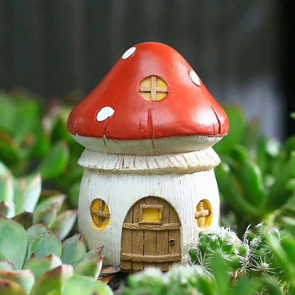 New Creative Mini Resin Garden Mushroom Figurines Flower Pinecone House Flower Bonsai Decoration Micro Landscape Ornaments