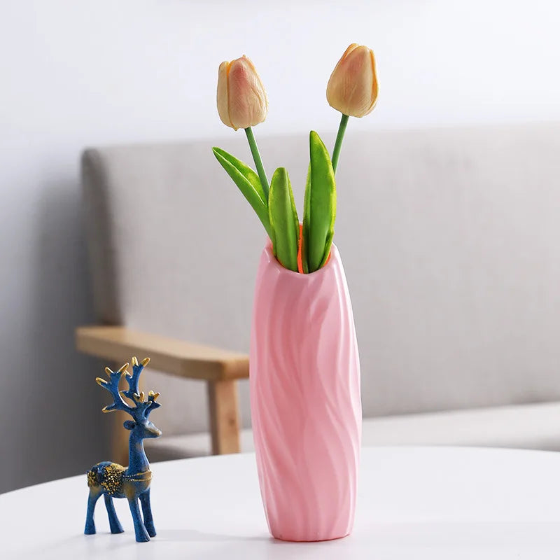 Modern Flower Vase White Pink Plastic Vase Flower Pot Basket Nordic Home Living Room Decoration Ornament Flower Arrangement