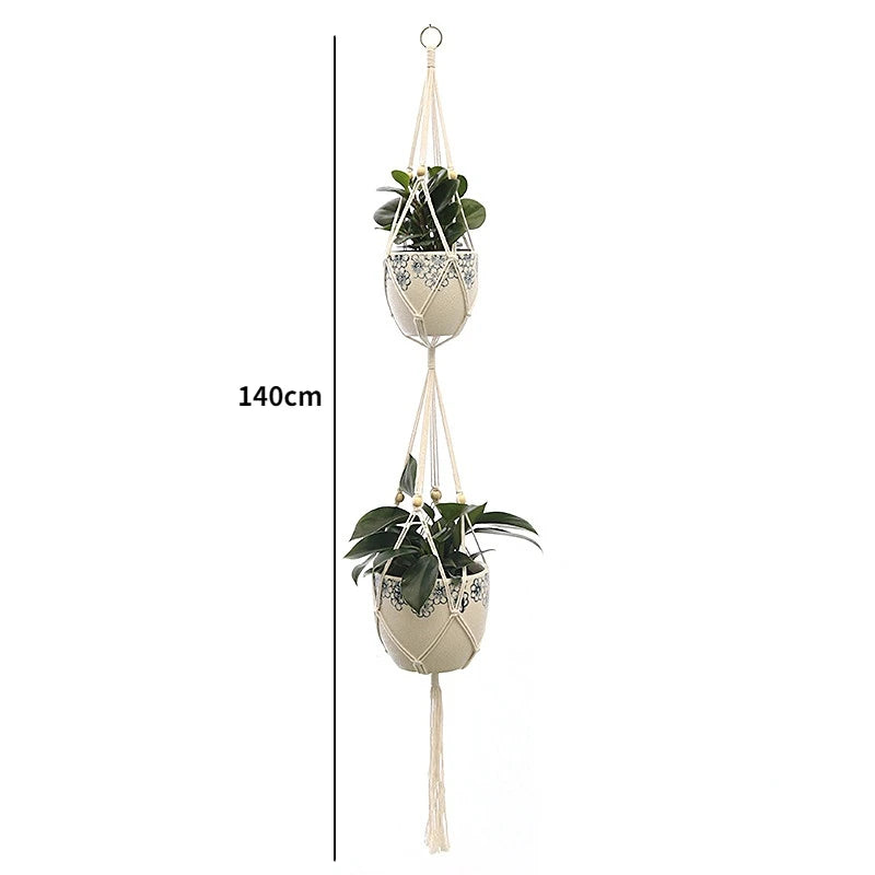 Gardening Plant Hanging Baskets Flower Pot Handmade Macrame Knotted Rope Flower Pot Bohemian Style for Home Balcony Decoration