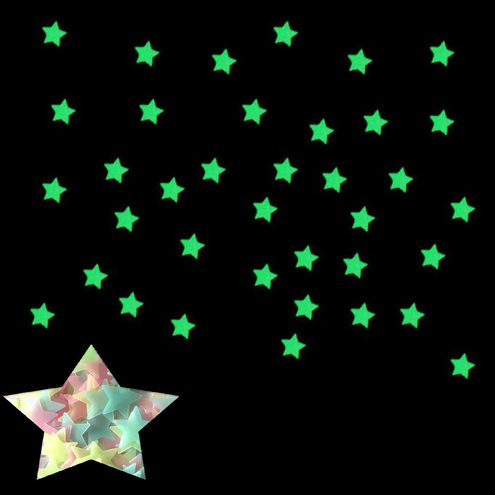 100pcs Fluorescent Glow in the Dark Stars Wall Stickers for Kids Rooms Decoration Livingroom Baby Bedroom Ceiling Home Decor