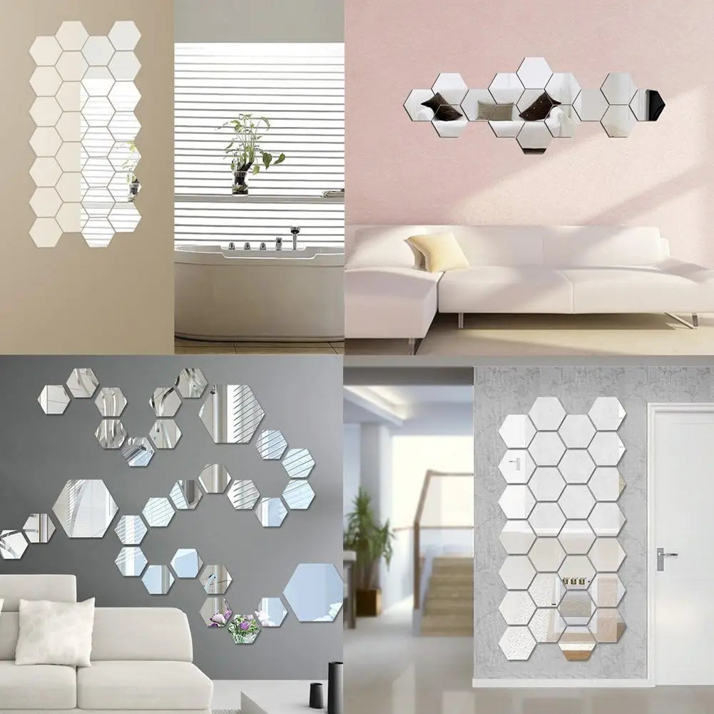 6/12Pcs Hexagon Acrylic Mirror Wall Stickers Home Decor DIY Removable Mirror Sticker Living-Room Decal Art Ornaments For Home