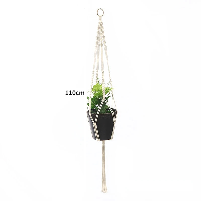 Gardening Plant Hanging Baskets Flower Pot Handmade Macrame Knotted Rope Flower Pot Bohemian Style for Home Balcony Decoration