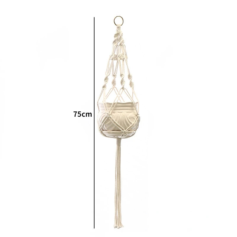 Gardening Plant Hanging Baskets Flower Pot Handmade Macrame Knotted Rope Flower Pot Bohemian Style for Home Balcony Decoration