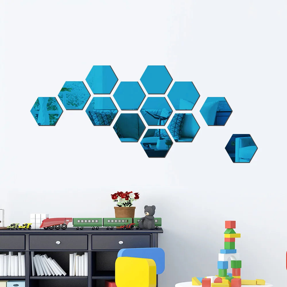 6/12Pcs Hexagon Acrylic Mirror Wall Stickers Home Decor DIY Removable Mirror Sticker Living-Room Decal Art Ornaments For Home