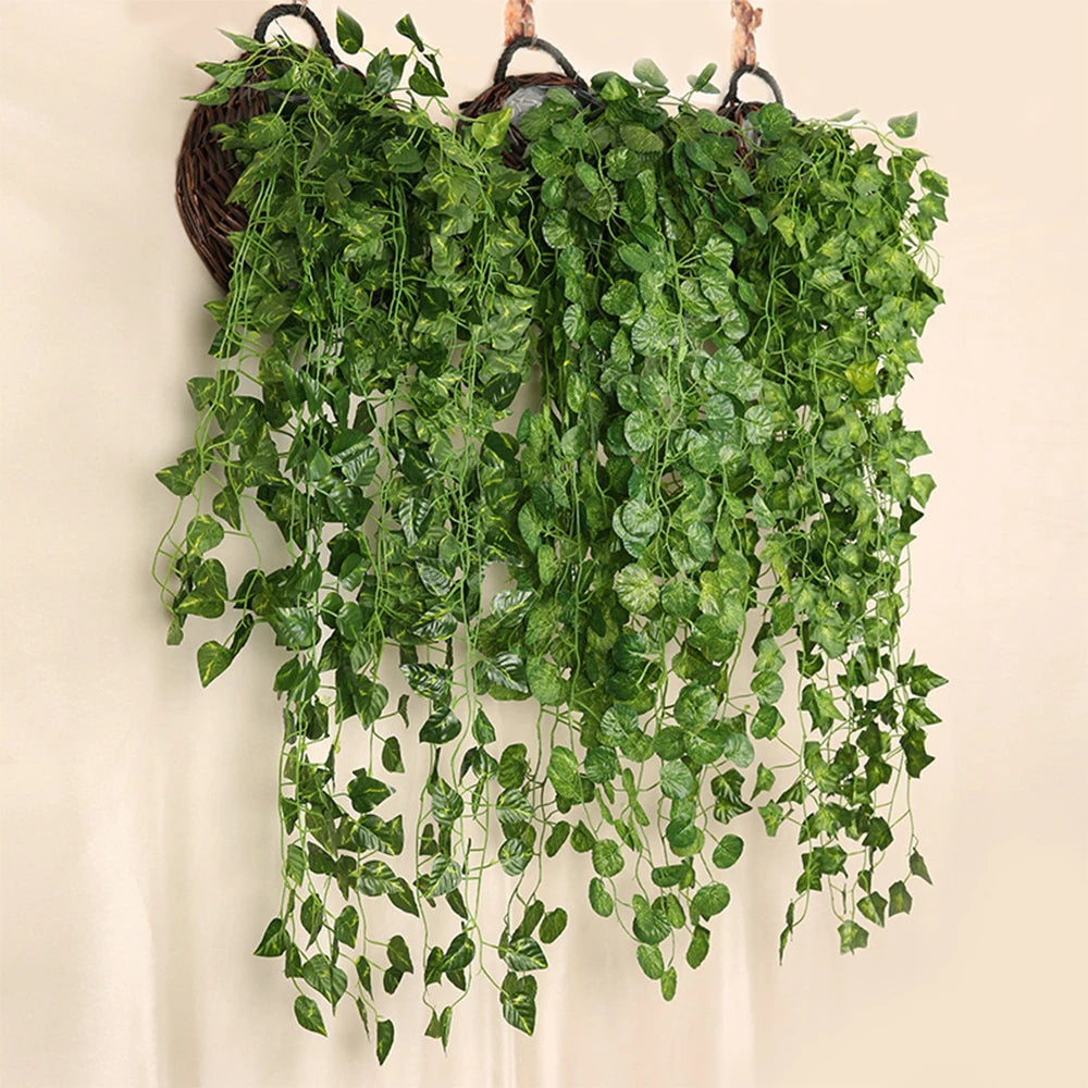 1 Pcs Artificial Plant Creeper Green Wall Hanging Vine Home Garden Decoration Rattan Wedding Party DIY Fake Wreath Leaves Ivy