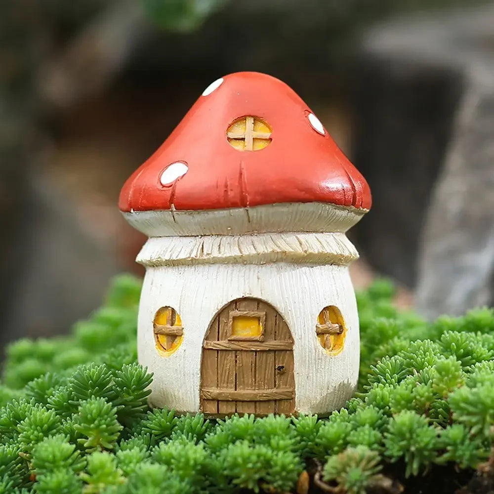 New Creative Mini Resin Garden Mushroom Figurines Flower Pinecone House Flower Bonsai Decoration Micro Landscape Ornaments