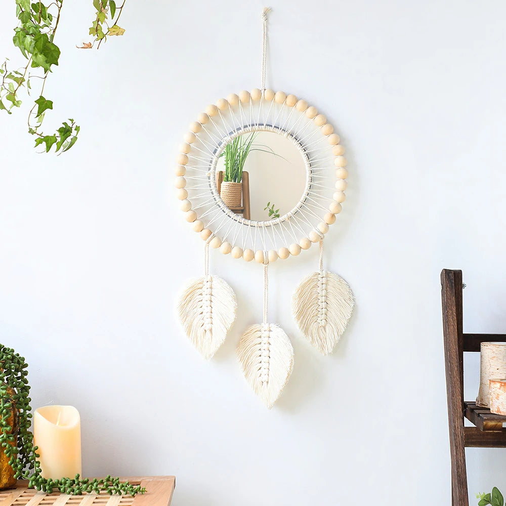 Macrame Decorative Wall Mirror  Boho Home Decor Makeup Aesthetic Mirrors Living Room Bedroom Christmas Wedding Decoration Gift