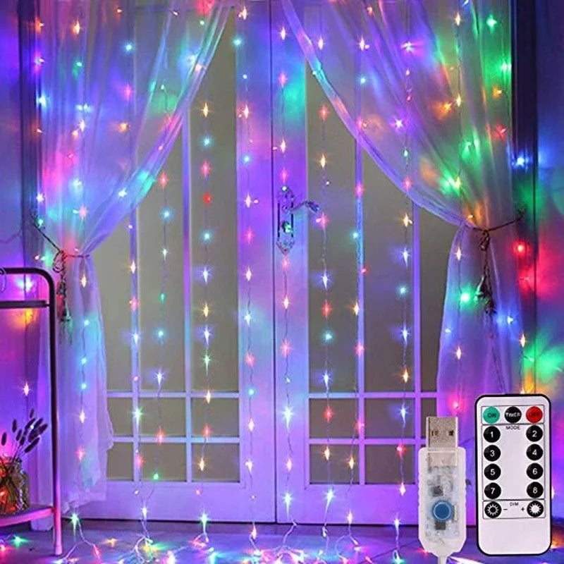 6x3M LED Curtain Garland on The Window USB Remote Control Fairy Lights String Wedding Christmas Decor for Bedroom Home New Year