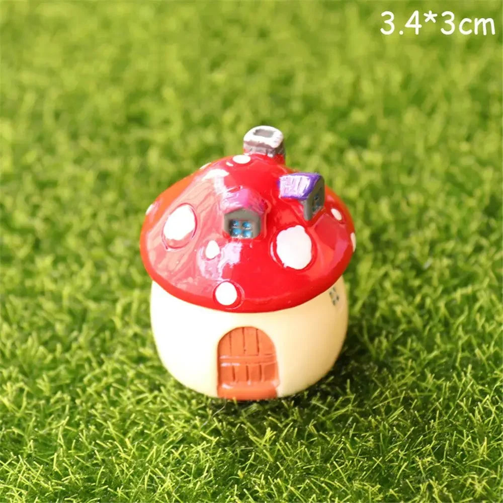 New Creative Mini Resin Garden Mushroom Figurines Flower Pinecone House Flower Bonsai Decoration Micro Landscape Ornaments