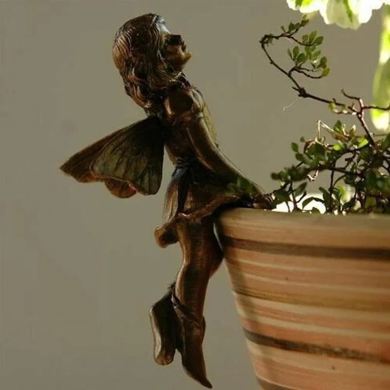 Fairy Girl Hanging Cup Resin Decoration Fairy Combination Flower Basket Edge Decoration Garden Pot Ornaments