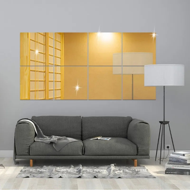 Self-adhesive 3D Square Acrylic Mirror Wall Stickers DIY Free Combination Stickers For Living Room Porch Background Decoration