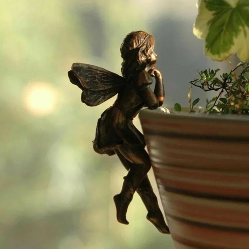 Fairy Girl Hanging Cup Resin Decoration Fairy Combination Flower Basket Edge Decoration Garden Pot Ornaments