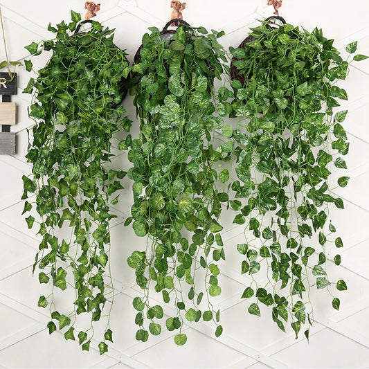 1 Pcs Artificial Plant Creeper Green Wall Hanging Vine Home Garden Decoration Rattan Wedding Party DIY Fake Wreath Leaves Ivy