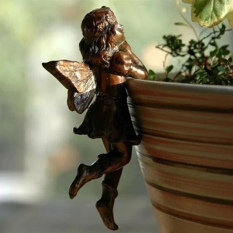 Fairy Girl Hanging Cup Resin Decoration Fairy Combination Flower Basket Edge Decoration Garden Pot Ornaments