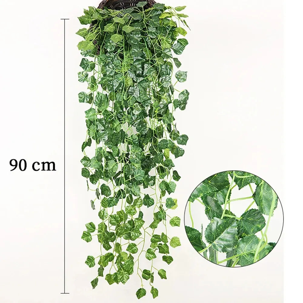 1 Pcs Artificial Plant Creeper Green Wall Hanging Vine Home Garden Decoration Rattan Wedding Party DIY Fake Wreath Leaves Ivy