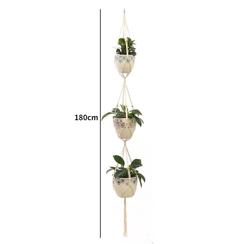 Gardening Plant Hanging Baskets Flower Pot Handmade Macrame Knotted Rope Flower Pot Bohemian Style for Home Balcony Decoration