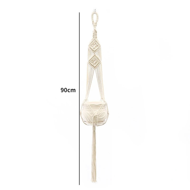 Gardening Plant Hanging Baskets Flower Pot Handmade Macrame Knotted Rope Flower Pot Bohemian Style for Home Balcony Decoration