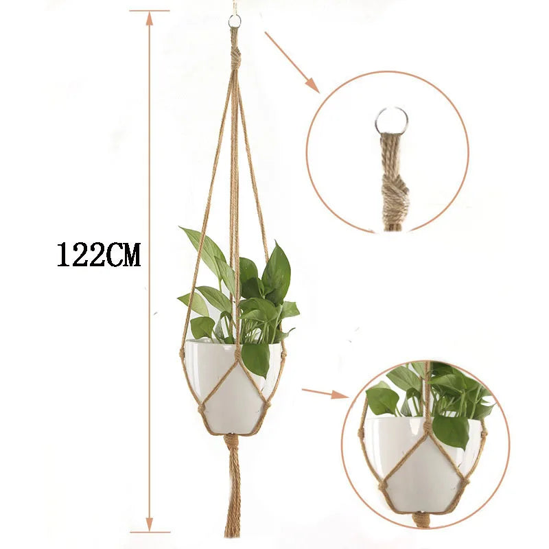 Gardening Plant Hanging Baskets Flower Pot Handmade Macrame Knotted Rope Flower Pot Bohemian Style for Home Balcony Decoration