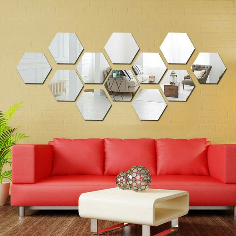 12/24PCS Wall Sticker Mirror 3d Stickers Acrylic Mirror Modern Multi-piece Package Large Pattern Self Adhesive Decorative Mirror